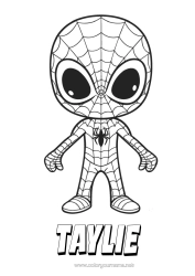 Página de desenho personalizável Aranha Herói Insetos Desenho Animado