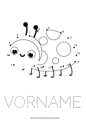 Página de desenho personalizável Atividades para Crianças Animal Ligando os Pontos Joaninha Insetos Ligue os Números