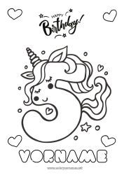 Página de desenho personalizável Aniversário Número Unicórnio Desenhos para colorir fáceis Feliz aniversário (francês) Mensagem Número grande de idade Dragões, unicórnios e animais fantásticos Cinco