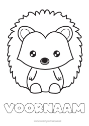 Página de desenho personalizável Ouriço Kawaii Animal Desenhos para colorir fáceis Animais da floresta
