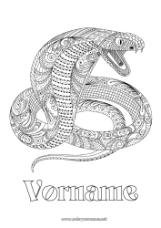 Página de desenho personalizável Animal Serpente Colorações Complexas Zentangle Répteis