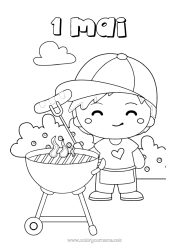 Página de desenho personalizável Menino Comida Criança Colorações Intermediárias Churrasco