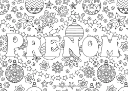 Coloriage personnalisable Noël Boule de Noël Décorations de Noël Flocons de neige Nom décoré Étoiles Coloriages complexes Fond décoratif