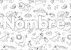 Página de desenho personalizável Dinossauros Animal Nome decorado Diplodoco Tricerátopo Fundo decorativo Parasaurolophus