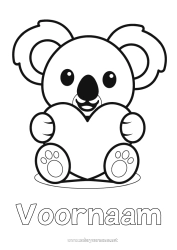 Coloriage personnalisable Mignon Coeur Kawaii Je t'aime Animal Koala Coloriages faciles Autres animaux du monde