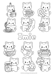 Anpassbare Malvorlage Kuchen Katze Kawaii Essen Tier Leckereien, Süßigkeiten Cupcake Hunde und Katzen Ei Pommes Kekse Hotdog Brezel Marmelade