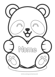 Coloriage personnalisable Mignon Coeur Kawaii Je t'aime Animal Panda Grand coeur Coloriages faciles Autres animaux du monde