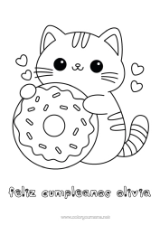 Coloriage personnalisable Mignon Chat Kawaii Animal Donuts Coloriages faciles Chiens et chats