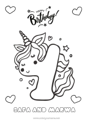 Coloriage personnalisable Anniversaire Chiffre Licorne Coloriages faciles Joyeux anniversaire (français) Message Gros chiffre âge Dragons, licornes et animaux fantastiques Quatre