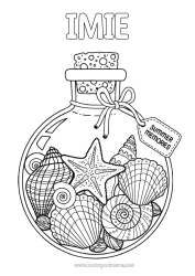 Coloriage personnalisable Vacances Été Animal Coquillages Animaux marins ou aquatique Bouteille