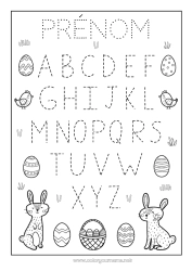 Coloriage personnalisable Lapin Activités enfants Points à relier Alphabet Pâques Animaux de la forêt Lettre de l'alphabet