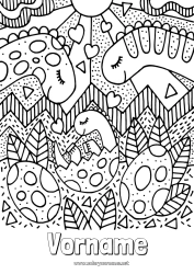 Página de desenho personalizável Papai Mamãe Dinossauros Animal Bebê Família