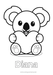 Coloriage personnalisable Mignon Coeur Kawaii Je t'aime Animal Koala Coloriages faciles Autres animaux du monde