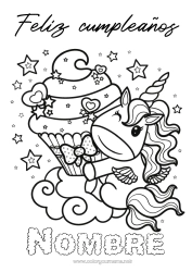 Coloriage personnalisable Gâteau Anniversaire Kawaii Licorne Cupcake Coloriages complexes Joyeux anniversaire (français) Message Dragons, licornes et animaux fantastiques