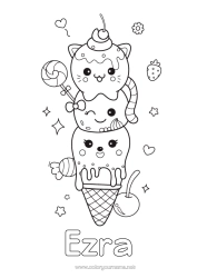 Coloriage personnalisable Bonbons Mignon Kawaii Nourriture Cerise Fruits Gourmandises, sucreries Glace Fraise Sucette