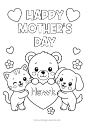 Coloriage personnalisable Coeur Chat Maman Bonne fête Kawaii Chien Ourson Chiens et chats Animaux de la forêt