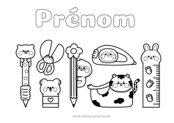 Coloriage personnalisable Kawaii Crayon Fournitures scolaires Ciseaux
