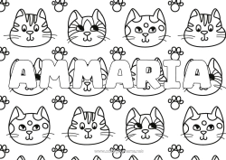 Coloriage personnalisable Chat Kawaii Animal Chiens et chats Fond décoratif