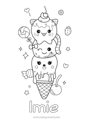 Anpassbare Malvorlage Bonbons Niedlich Kawaii Essen Kirsche Früchte Leckereien, Süßigkeiten Eis Erdbeere Lutscher