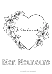 Anpassbare Malvorlage Blumen Herz Mama Oma Frohes Fest Ich liebe dich Valentinstag Großes Herz