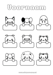 Coloriage personnalisable Kawaii Animal étiquette