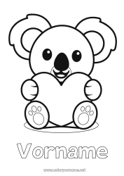 Coloriage personnalisable Mignon Coeur Kawaii Je t'aime Animal Koala Coloriages faciles Autres animaux du monde Animaux d’Australie