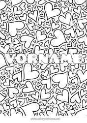 Coloriage personnalisable Coeur Papa Maman Mamie Papi Je t'aime Soeur Frère Nom décoré