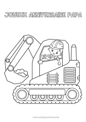 Coloriage personnalisable Garçon Véhicules Pelleteuse Engins de chantier Métiers du chantier