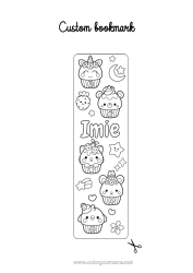 Coloriage personnalisable Gâteau Kawaii Nourriture Marque page Gourmandises, sucreries Cupcake