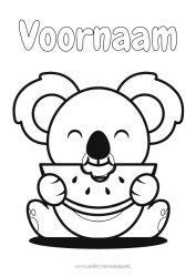 Coloriage personnalisable Mignon Kawaii Nourriture Animal Koala Fruits Coloriages faciles Autres animaux du monde Pastèque Animaux d’Australie