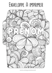 Coloriage personnalisable Hiver Printemps Chance Trèfle Fête de la Saint Patrick Enveloppe Coloriages complexes Zentangle Enveloppe à imprimer