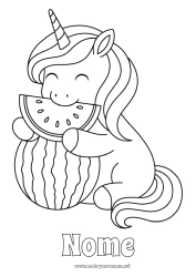 Coloriage personnalisable Kawaii Licorne Animal Fruits Dragons, licornes et animaux fantastiques Pastèque