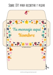 Coloriage personnalisable Fleurs Anniversaire Oiseau Printemps Nounou Oiseaux et mammifères volants Enveloppe à imprimer