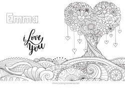 Coloriage personnalisable Coeur Mandala Je t'aime Arbre 
