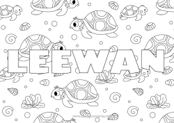 Coloriage personnalisable Tortue Animal Nom décoré Coloriages complexes Animaux marins ou aquatique Reptiles Fond décoratif Tortue marine