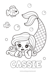 Coloriage personnalisable Mignon Kawaii Mer Sirène