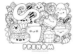 Página de desenho personalizável Fofo Kawaii Comida Café Bebida
