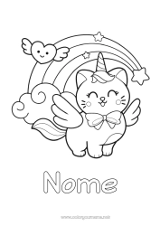 Página de desenho personalizável Gato Kawaii Unicórnio Animal Arco-íris Desenhos para colorir fáceis Cães e gatos Dragões, unicórnios e animais fantásticos