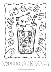 Coloriage personnalisable Bonbons Chat Kawaii Fruits Boisson Gourmandises, sucreries Fraise Chiens et chats Limonade Chamallows, guimauves