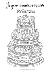 Página de desenho personalizável Bolo Aniversário Colorações Complexas Feliz aniversário (francês) Mensagem
