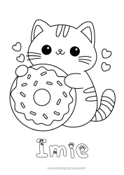 Página de desenho personalizável Fofo Gato Kawaii Animal Rosquinhas Desenhos para colorir fáceis Cães e gatos