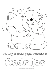 Página de desenho personalizável Fofo Coração Gato Animal Desenhos para colorir fáceis Cães e gatos Família de animais Filhote