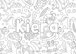 Coloriage personnalisable Mer Animal Poisson Crabe Animaux marins ou aquatique Pieuvre, poulpe Fond décoratif Tortue marine Fonds marins