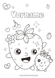 Coloriage personnalisable Mignon Kawaii Fruits Fraise Famille