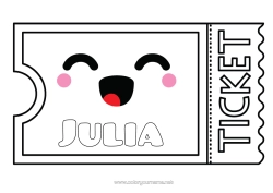 Página de desenho personalizável Kawaii Bilhete