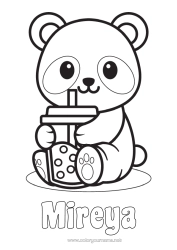 Anpassbare Malvorlage Niedlich Kawaii Tier Panda Getränk Einfache Ausmalbilder Andere Tiere der Welt Bubble Tea
