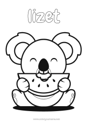 Página de desenho personalizável Fofo Kawaii Comida Animal Coal Frutas Desenhos para colorir fáceis Outros animais do mundo Melancia Animais da Austrália