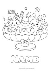 Coloriage personnalisable Bonbons Kawaii Lapin Cerise Fruits Gourmandises, sucreries Glace Fraise Animaux de la forêt