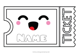 Coloriage personnalisable Kawaii Ticket