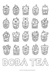 Página de desenho personalizável Kawaii Animal Bebida Chá de bolhas